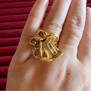 Gold Ribbon Bow Statement Ring - Women Jewelry